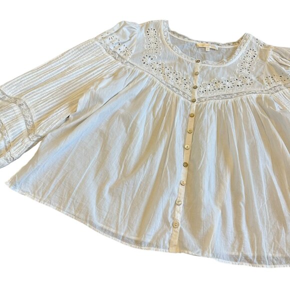 LoveShackFancy Badyn Blouse Shirt Button-Down Long Sleeve Boho White Size Large - Picture 6 of 15